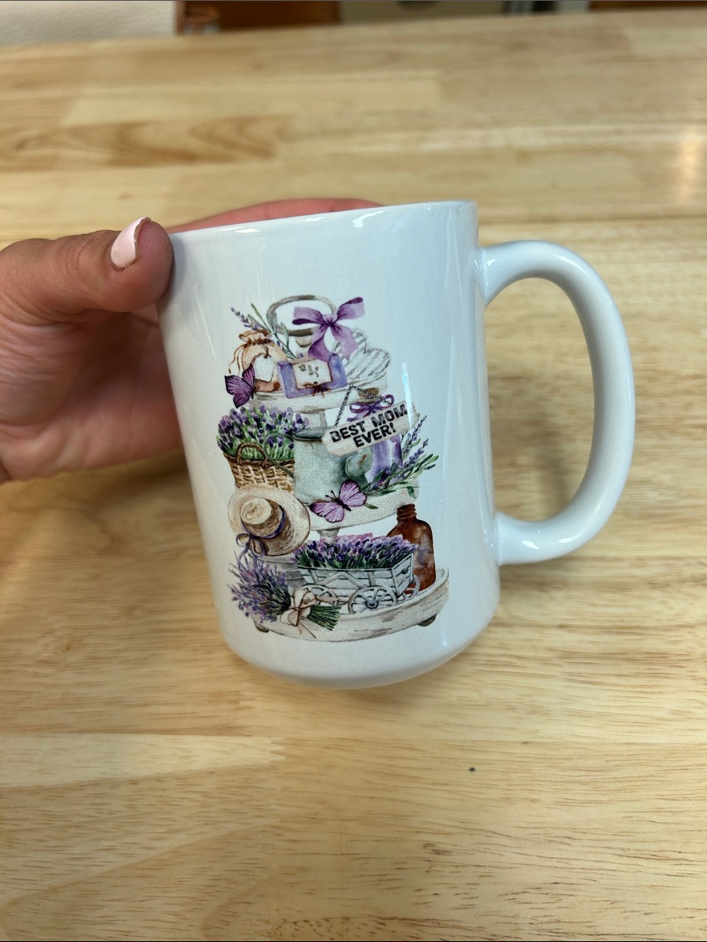 White Lavender Floral 'Best Mom Ever' Ceramic Coffee Mug